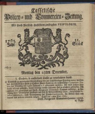 51. Stueck, Montag den 23ten December 1765