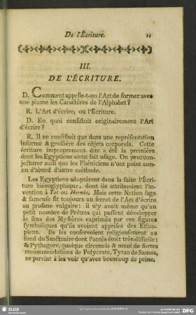 III. De L'Écriture