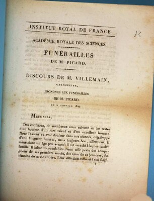 Funérailles de M. Picard : Discours de M. Villemain ... le 2 Janvier 1829.