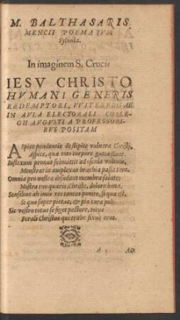 M. Balthasaris Mencii Poematum Sylvula.