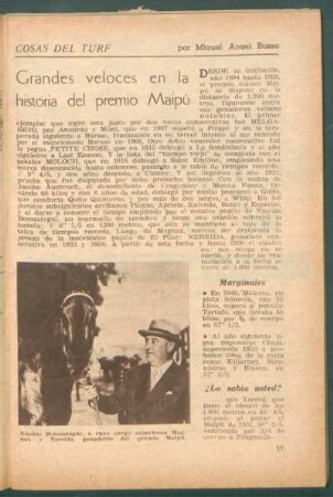 Grandes veloces en la historia del premio Maipú : Cosas del turf