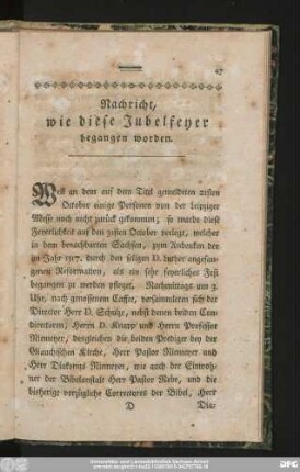 Nachricht, wie diese Jubelfeyer begangen worden.