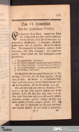 Das VI. Hauptstück. Von den Zeitwörtern (Verbis)