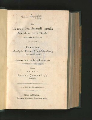 De liberos legitimandi modis secundum iuris Danici inprimis hodierni praecepta ... a.d. XXX. Maii MDCCLXXXXVII.