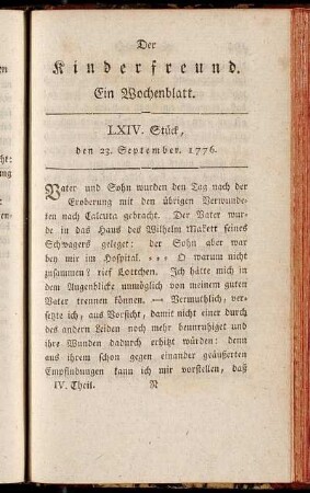 LXIV. Stück, den 23. September 1776