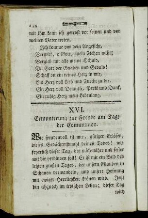 XVI. Ermunterung zur Freude am Tage der Communion.
