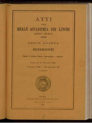 Seduta del 25 Novembre 1894. Volume III. - Fascicolo 10.