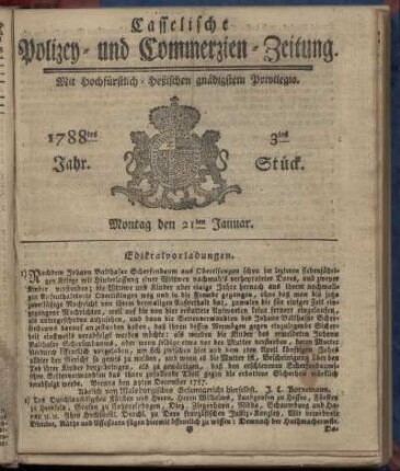 3tes Stueck, Montag den 21ten Januar. 1788