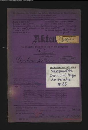 Landfriedensbruch (Plünderungen in Hombruch am 02.07.1919) Grabowski, Wilhelm