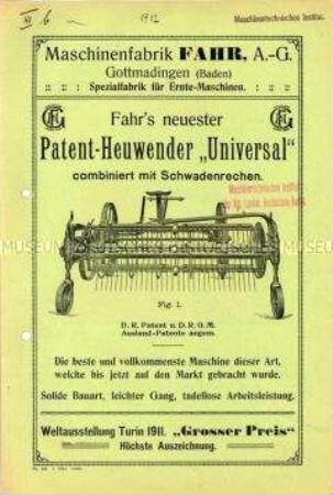 Fahr's neuester Patent-Heuwender "Universal"