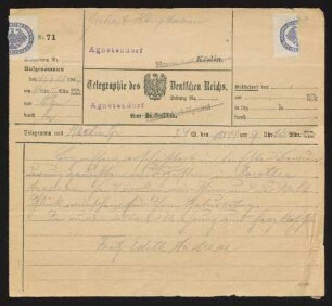 Brief von Fritz Andreae und Edith Andreae an Gerhart Hauptmann