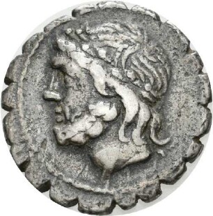 Denar serratus des L. Cornelius Scipio Asiaticus mit Darstellung des Jupiter in einer Quadriga