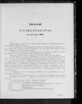 Jahresbericht der Friedhofsdeputation für das Jahr 1903.