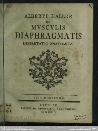 Alberti Haller De Musculis Diaphragmatis Dissertatio Anatomica