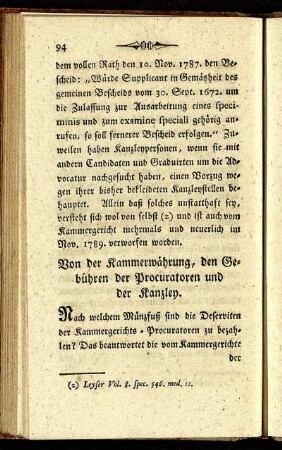 Von der Kammerwährung, den Gebühren der Procuratoren und der Kanzley