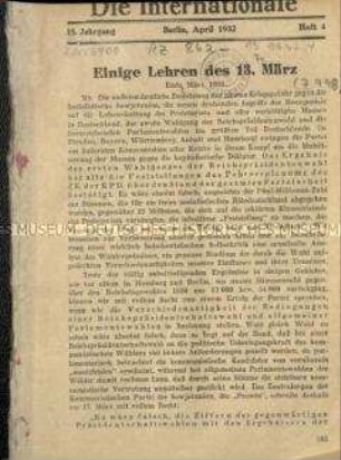 Sozialistische Zeitschrift begründet von Rosa Luxemburg und Franz Mehring, Jg. 1932