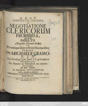 Disputatio Juridica De Negotiatione Clericorum Prohibita