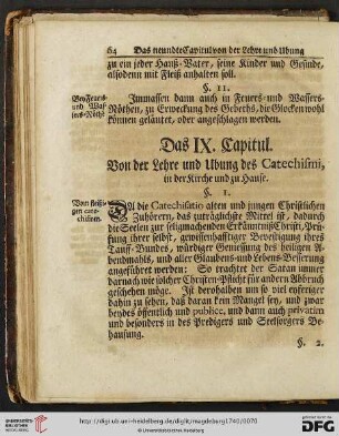 Das IX. Capitul: Von der Lehre und Ubung des Catechismi, in der Kirche und zu Hause