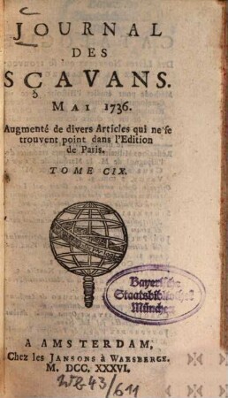 Journal des sçavans. 1736, [2]. Mai - Août = T. 109
