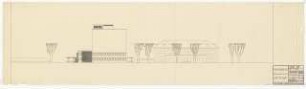 Hochschulbibliothek, Karlsruhe Neubau: Vorentwurf. Ansicht von Süden, 1:200