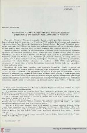 17: Bezwieżowa fasada warszawskiego kościoła Pijarów (przyczynek do dziejów palladianizmu w Polsce)