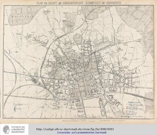 Plan der Haupt- und Residenzstadt Darmstadt mit Bessungen / [F. Heberer]