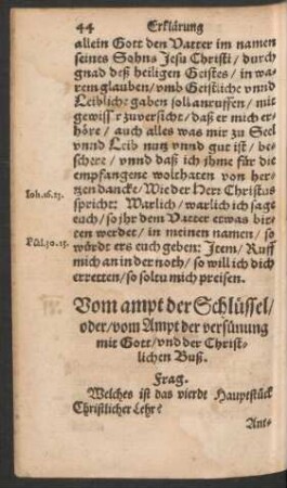 Vom ampt der Schlüssel/ oder/ vom Ampt der versünung mit Gott/ und der Christlichen Buß.