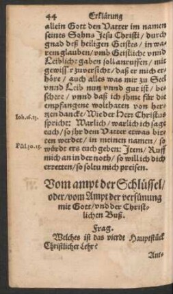 Vom ampt der Schlüssel/ oder/ vom Ampt der versünung mit Gott/ und der Christlichen Buß.