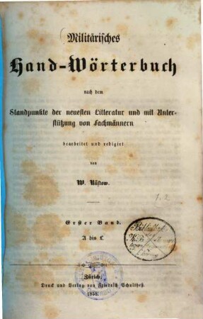 Militärisches Hand-Wörterbuch, 1. A bis L