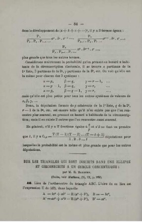 SUR LES TRIANGLES QUI SONT INSCRITS DANS UNE ELLIPSE ET CIRCONCRITS A UN CERCLE CONCENTRIQUE.