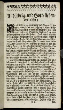 Andächtig- und Gott-liebender Leser;