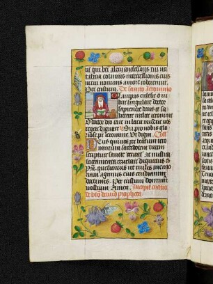 Bordürenseite mit Streumusterbordüre und Textanfangsminiatur: Hieronymus