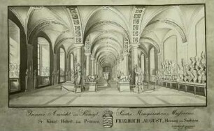 Inneres der Mengschen Abguss-Sammlung : Johanneum, Inneres, Erdgeschoß, Ostflügel, Ansicht des Mengsischen Museums, Stich. Dresden, Stadtmuseum