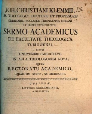 Sermo acad. de facultate theologica Tubingensi