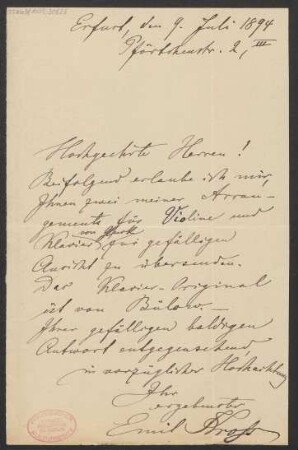Brief an B. Schott's Söhne : 09.07.1894