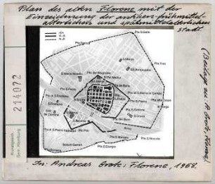 Florenz: Stadtplan mit Grenzen der spätantiken und frühmittelalterlichen STadt