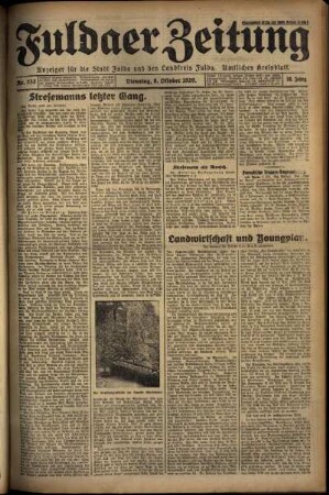 Erste Ausgabe vom Dienstag, den 08. Oktober 1929.