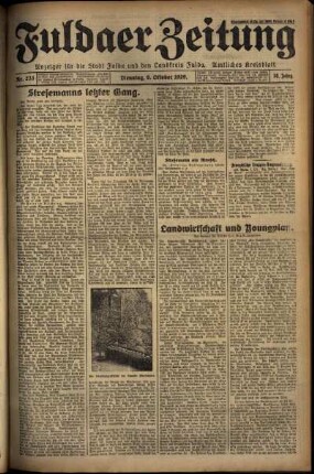 Erste Ausgabe vom Dienstag, den 08. Oktober 1929.