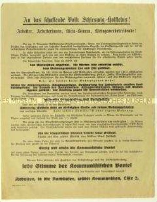 Aufruf der Internationalen Arbeiterhilfe für die KPD zu Stadtverordneten-, Kreis- und Provinziallandtagswahlen in Schleswig-Holstein 1929