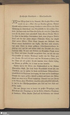 Früheste Kindheit – Waisenknabe