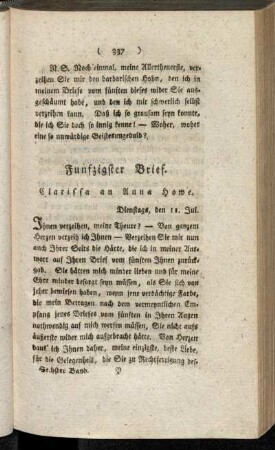 Fünfzigster Brief. Clarissa an Anna Howe. - Vier und funfzigster Brief. Lovelace an Belford.