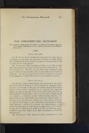 Our Parliamentary Note-Book