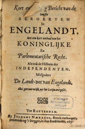 Kort en Grondig Berigt van de longste Beroerten in Engelandt