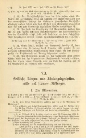 VII. Geistliche, Kirchen- und Schulangelegenheiten, milde und fromme Stiftungen