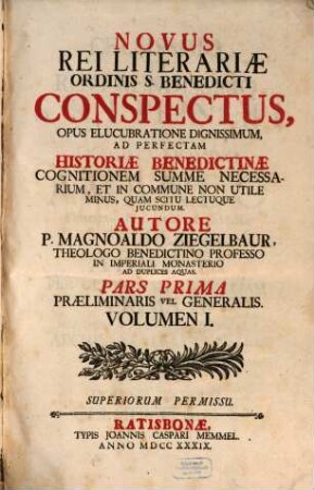 Novus rei literariae Ordinis S. Benedicti conspectus, 1