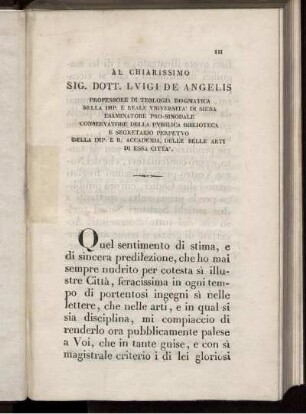 Al Chiarissimo Sig. Dott. Lvigi de Angelis...