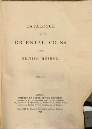 Catalogue of Oriental Coins in the British Museum. III