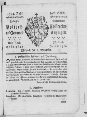44tes Stück., Ausgabe vom 2. November 1774