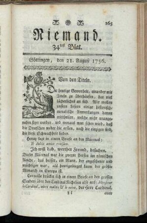 34tes Blat. Göttingen, den 21. August 1756.