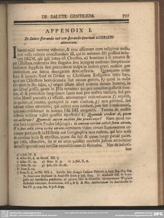 Appendix I. De Salute speranda vel non speranda Gentium a Christo alienarum